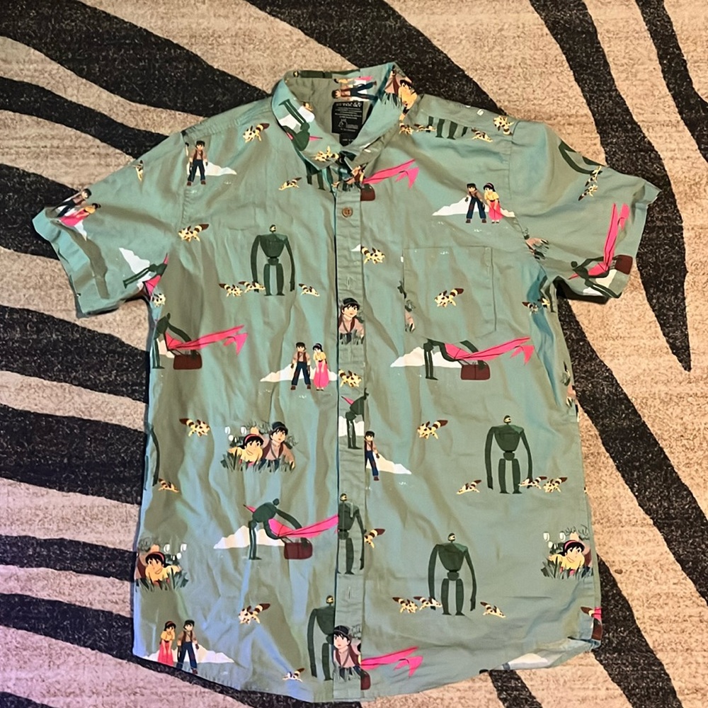 Out of Stock: Castle in the Sky Button Up Shirt Size L Studio Ghibli Anime Shirt